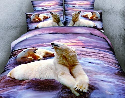 Romantic 3D Printed Polar Bear from Touch New York, Premium Quality 4-Piece Bedding Set, 100% Soft Cotton, Full &amp; Queen Size.