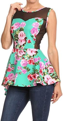 JOYCE Floral H Mesh Sleeveless Tunic (Large, Mint)