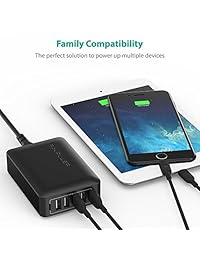Cargador de pared USB tipo C RAVPower de 6 puertos USB C 5 V 3 A cargador rápido para MacBook, Galaxy S8 Note8, salida USB inteligente para iPhone 8 8 Plus X y más, Negro