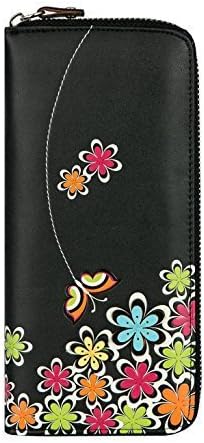 MENKAI Women's Flower &amp; Butterfly Zipperaround Cluth Wallet with Card Holder 768W1