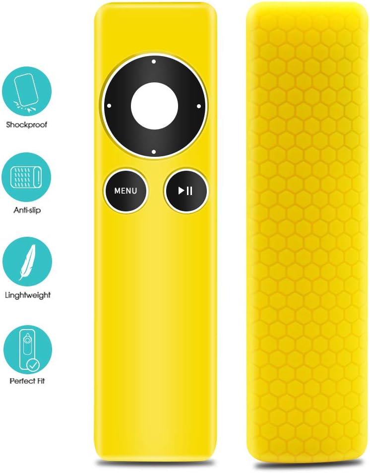 Protecitve Case Covers Holder Compatible for Apple TV 2 3 Remote Controller,Remote Case Skin Sleeve Protector Accessories for Apple TV Remote Control,Cute Shockproof Anti-Lost Silicone Case-Yellow