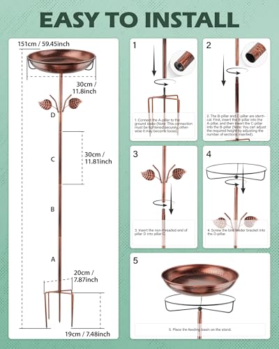 Prism Petal Metal Bird Bath for Outdoor, Durable 5 Clamp Base Feeder Bowl Bird Baths for Outdoor Garden