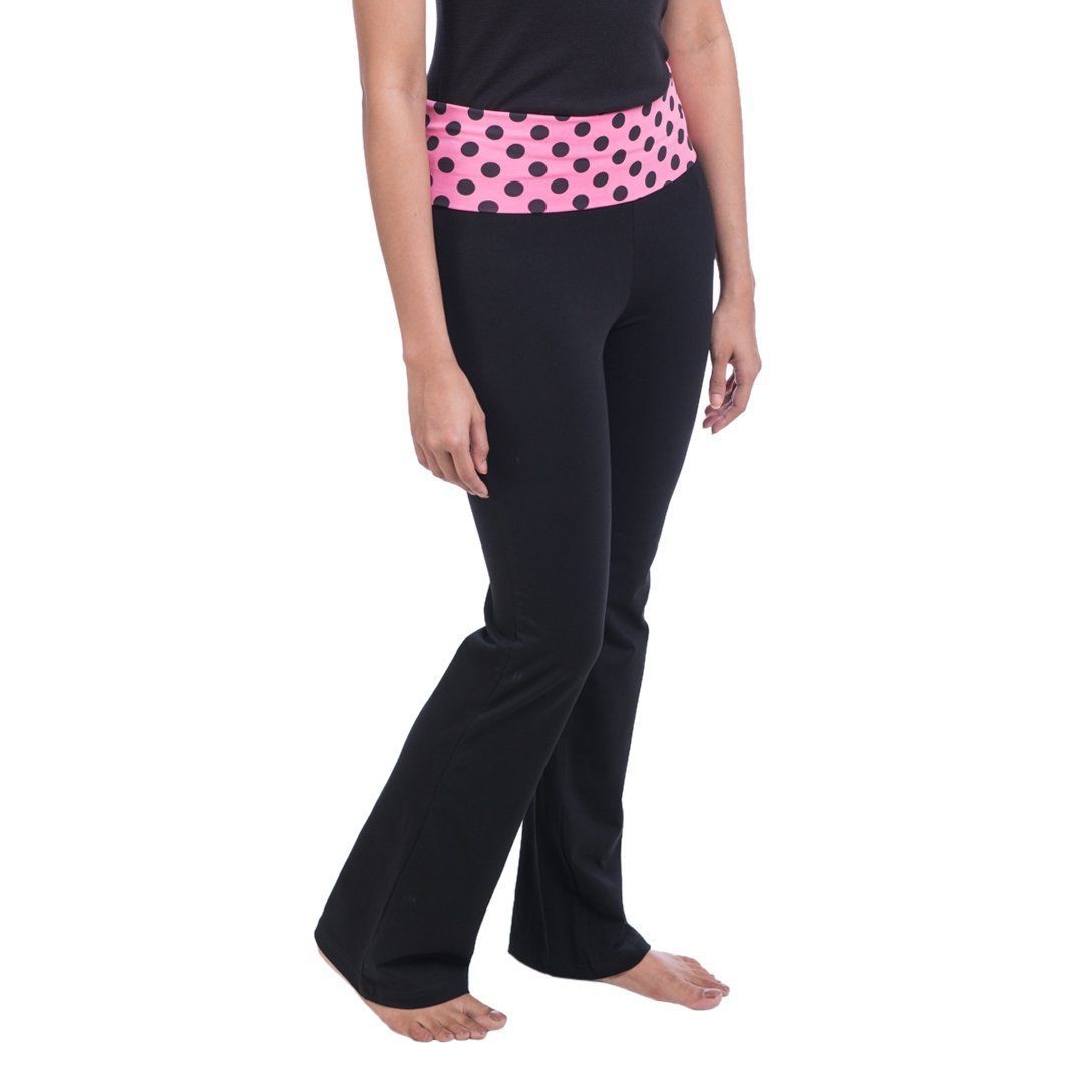 nite flite women's polka print black foldover yoga pants