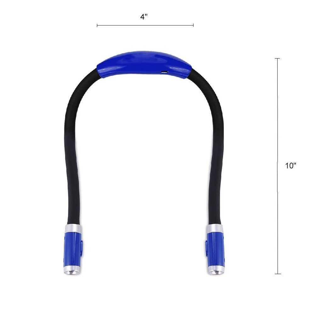 LUXJET LED Book Lights Rechargeable Neck Lamp for Reading at Night, Hands Free, 4 LED Bulbs, 3 Adjustable Brightness