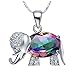 J.MOSUYA Women Elephant Rainbow Mystic Topaz Jewelry Set Include Ring Earring and Necklace