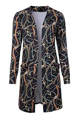 Tribear Women's Long Sleeve Open Front Loose Causal Lightweight Kimono Cardigan(Retor Black,X-Large)