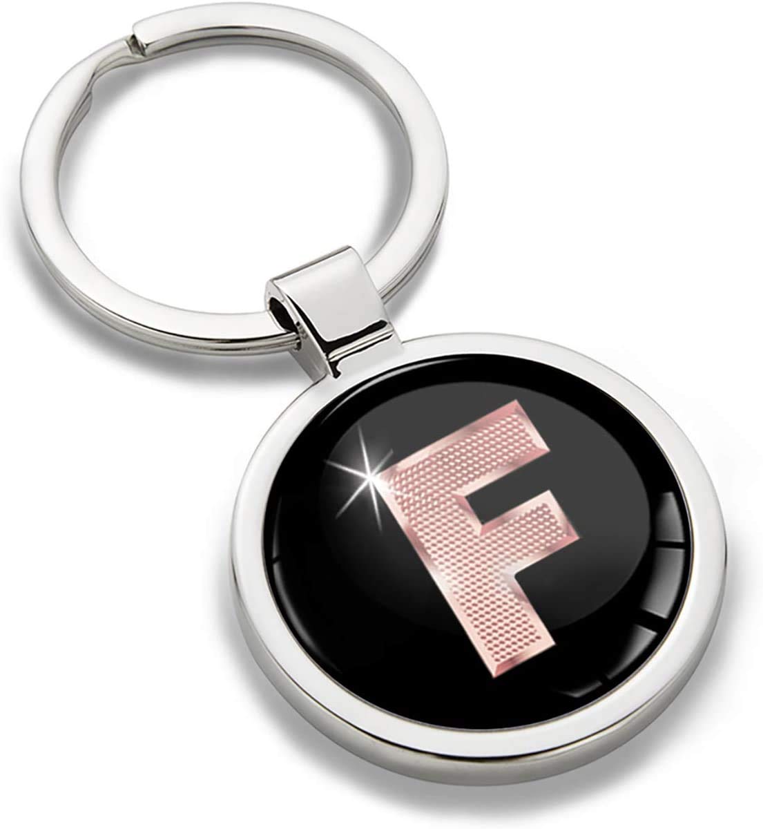 Biomar Labs Letter Keychain Alphabet Initial Keyring 3D Metal Stainless Steel Personalised Initials Charm for Car Keys and House Keys Available in Rose Gold (F in Rose Gold KK 32)