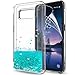 LeYi for Galaxy S8 Active Case (Do Not Fit S8) with 2pcs Tempered Glass Screen Protector for Girls Women, Glitter Shiny Bling Quicksand Liquid Protective Phone Case for Samsung S8 Active Turquoise