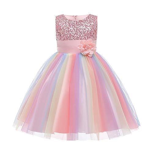 Flower Girls Sequins Rainbow Tutu Dress for Kids Baby Wedding
