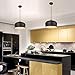 Metal Pendant Light, Briever 1 Light Dome Pendant Lamp, Black Braided Cable Chandelier, with LED Bulb