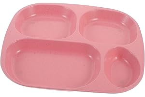 BAZEITFLOW Divided Food Plate with Compartments for Balanced Meals Unbreakable Wheat Straw Material Suitable