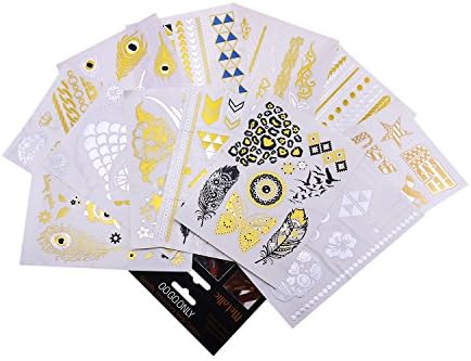 GOGOONLY Metalic Flash Tattoos - LONGEST LASTING Set of 12 Sheets - Over 120+ Intricate Designs - Non Toxic - Quality Guarantee - Stunning Body Temporary Metallic Tattoos - Waterproof-BH000562