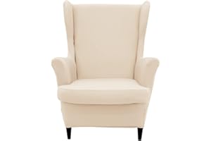 NILUOH Wingback Chair Cover 2-Piece Soft Stretch Wing Chair Slipcover Solid Color Armchair Sofa Couch Cover Furniture Protector with Elastic Bottom for Living Room Bedroom (Off-White)
