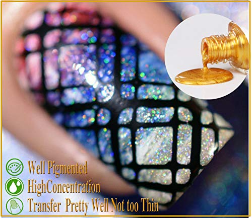 Nail Stamping Polish - Upgrade 4 Bottles Nail Art Lacquer Polish Gold Silver Blue Red Nail Plate Polish Varnish and Free Fast Drying Top Coat for Manicure Printing