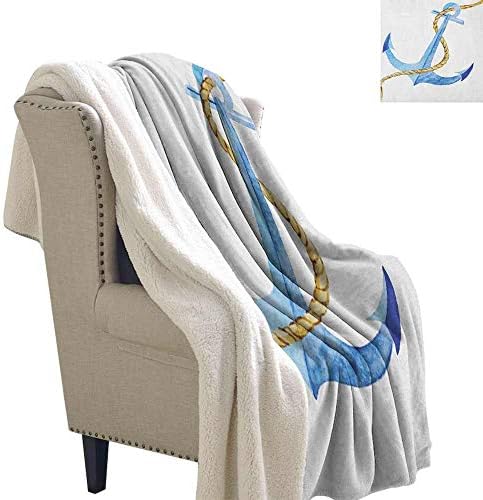 Willsd Anchor Beach Blanket Watercolor Beach Things Artistic Coastal Design Ocean Adventure Journey Gift Throw Blanket for Women Men Pale Blue Pale Coffee W59 x L78