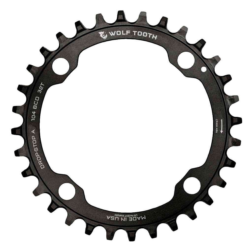 Wolf Tooth | 104 BCD Chainring for Shimano 12spd 36t | Black | Lightweight Alloy Chainring Dropstop Technology