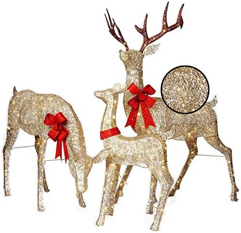 Everstar LED Christmas Holiday Lighted Random Twinkling Gold Mesh Deer Family Yard Decor
