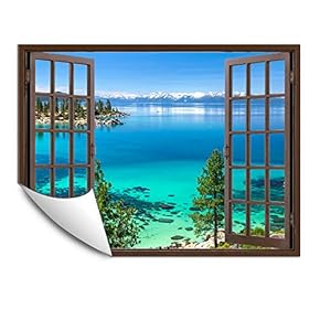 Wall Murals for Bedroom Fake Window Beach Brown Window Removable Wallpaper Peel and Stick Wall Stickers - 24x32 inches