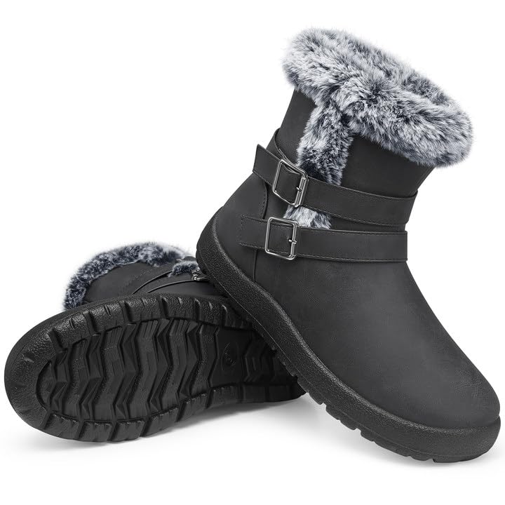 TEMOFON Women Winter Boots Waterproof: Fur Lined Ankle Booties - Snow Boots Wide Width - Warm Winter Boots Gray Size 6 Image
