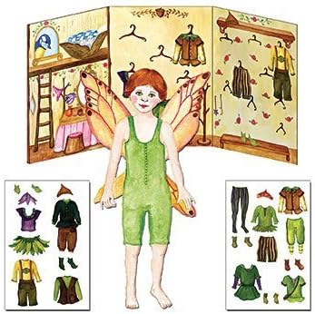 Paper Doll Dress Up Toy Kit, Red Head Boy Fairy Fynn, Press and Cling Clothing Closet
