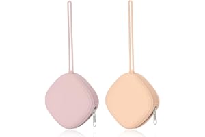 AULEGE Silicone Pacifier Holder Case, Baby Binky Silicone Cover Pouch, Silicone Pacifier Storage Case for Diaper Bag, 2 Pack (Blush, Dusty Lilac)