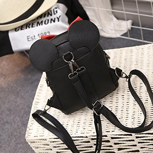 Respctful Fashion Mickey Backpack Mini Cute Bownot Bag for Girl Travelling (Black)