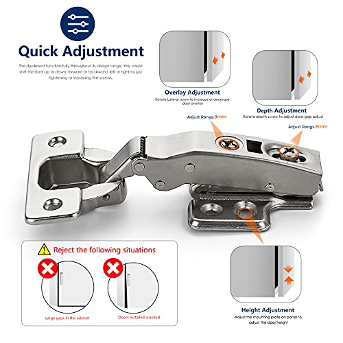Ravinte 10 Pack 5 Pairs European Kitchen Cabinet Hinges Soft Close Full Overlay Cabinet Door Hinges Heavy-Duty Frameless Adjustable Concealed Cabinet Cup Hinge