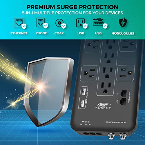 CRST Surge Protector Power Strip 4050Joules, with USB(3.1A)