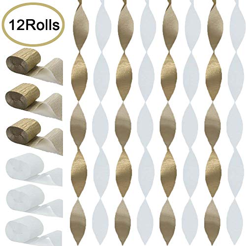 Aimto Gold and White Crepe Paper Streamers-12 Rolls-32.8FT/Roll
