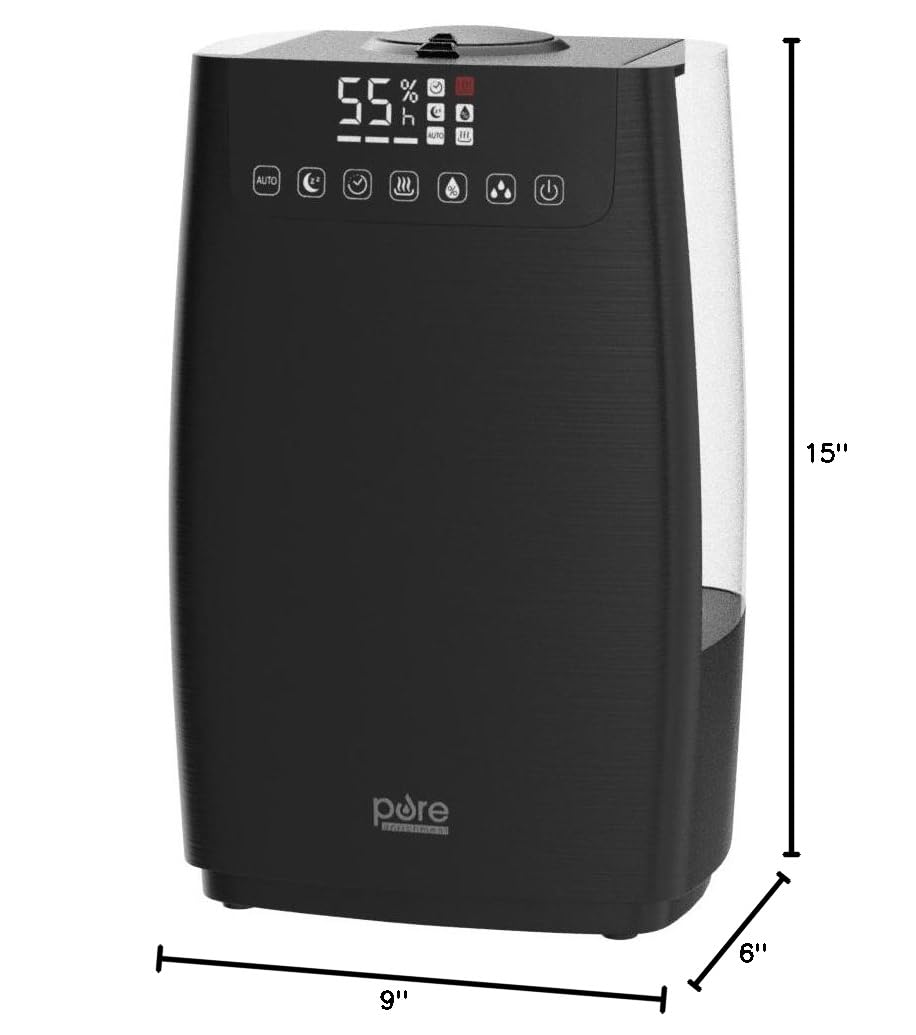 Pure Enrichment HumeXL Pro Warm and Cool Mist Humidifier - Easy-to-Clean 5-Liter Water Tank, Humidity Sensor, Two 360-Degree Rotating Mist Nozzles, Touch-Button Control, LED Display and Remote Control