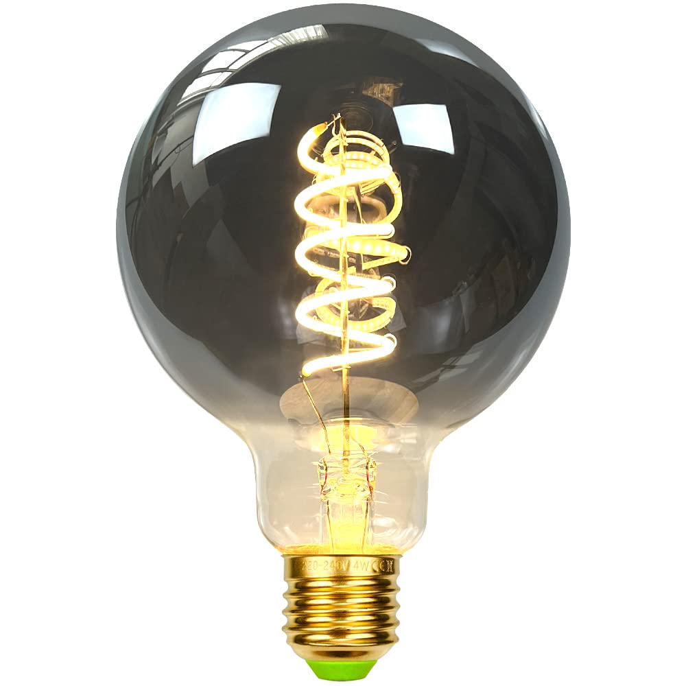 Tianfan Vintage Led Bulbs Edison Bulb 4W Dimmable Smoke Glass 2700Kelvin Warm White Decorative Light Bulb (G95)