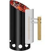 Joyagrill 6.5"X14.5" Double enameled Charcoal Chimney Starter with Stainless Steel Heat Shield &amp; Wood Handle Easy Cleaning Charcoal Starter for Grill and Firepit