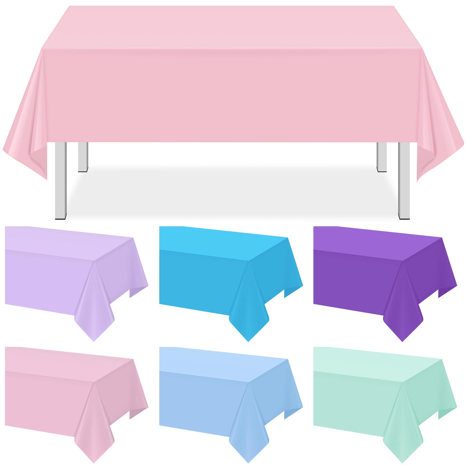 Photo 1 of 12 Pack Mermaid Theme Tablecloth, Assorted Color Tablecloths, Disposable Plastic Rectangle Table Covers for Girl Birthday, Baby Shower, Wedding and Ocean Party Decorations,6 Color,54 x 108 Inch