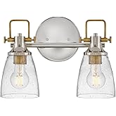 Hinkley Easton Two Light Bath Vanity Fixture, Modern Industrial, Clear Seedy Glass Shade, Mounts Up or Down, Polished Nickel 