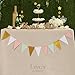Ling's moment 10 Feet Paper Banner Flags Triangle Flags Banner Vintage Pennant Banner for Wedding, Gender Reveal, Birthday Baby Shower Event & Party Supplies 16pcs Flags(Mint+White+Pink+Gold Glitter)