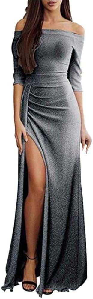 LEXUPE Women Comfortable Sexy Dresses Casual Fashion Summer Skirts Ladies Off Shoulder Dresses High Split Maxi Long Evening Dresses