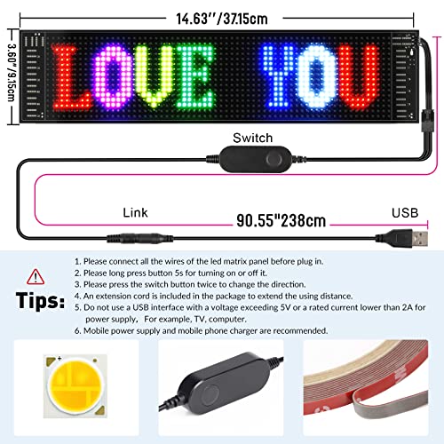 Rayhome LED Matrix Panel 14.6x3.6” Bluetooth Smart APP Control Flexible led Panel Addressable RGB Panel Pixel Pattern Graffiti Text Animation Display