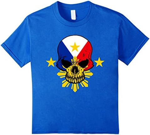 Kids 3 Stars and a Sun Philippine T Shirt - Skull Filipino Shirt 12 Royal Blue