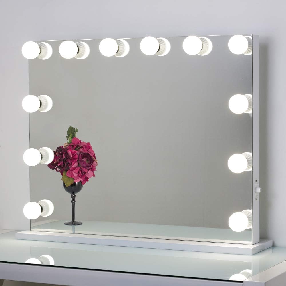 Toyswill Frameless Hollywood Lighted Vanity Mirror with LED Lights Makeup for Dressing Table Set Plug in Illuminated Cosmetic Mirror with 12 Dimmable Bulbs