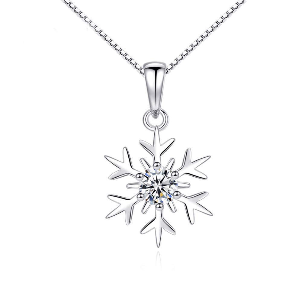 Zolkamery Silver Christmas Necklace for Women, 925 Sterling Silver Snowflake Pendant Necklace with 5A White Cubic Zirconia, Hypoallergenic 45+5cm Long Chain, Gift for Ladies Wife Girls Mother on Xmas