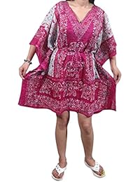 Women's Tunic Kaftans Caftan Elephants Row Pink V-neck beach coverup