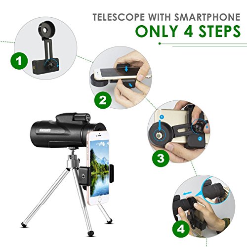 Monocular Telescope, Tatufy 12x50 HD Dual Focus Low Night Vision Waterproof High Power Spotting Scopes for Adults with Cell Phone Photography Adapter for Bird Watching, Hunting, Camping,Travelling
