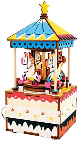 TonTech Newest 3D Jigsaw Puzzle Wooden DIY Toy Clockwork Carousel Style Music Box Home Decoration AM304