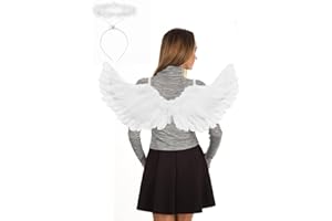 Yieeonc Angel Wings and Halo Adult Feather Angel Wings Costume for Women Halloween Cosplay Costumes
