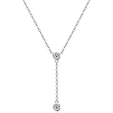 PROSTORY Moissanite Y-Pendant Necklace, 2-Stones 3mm D Color Moissanite VVS1 Clarity 925 Silver Y Necklace for Women Mom Wife Birthday Jewelry Gifts