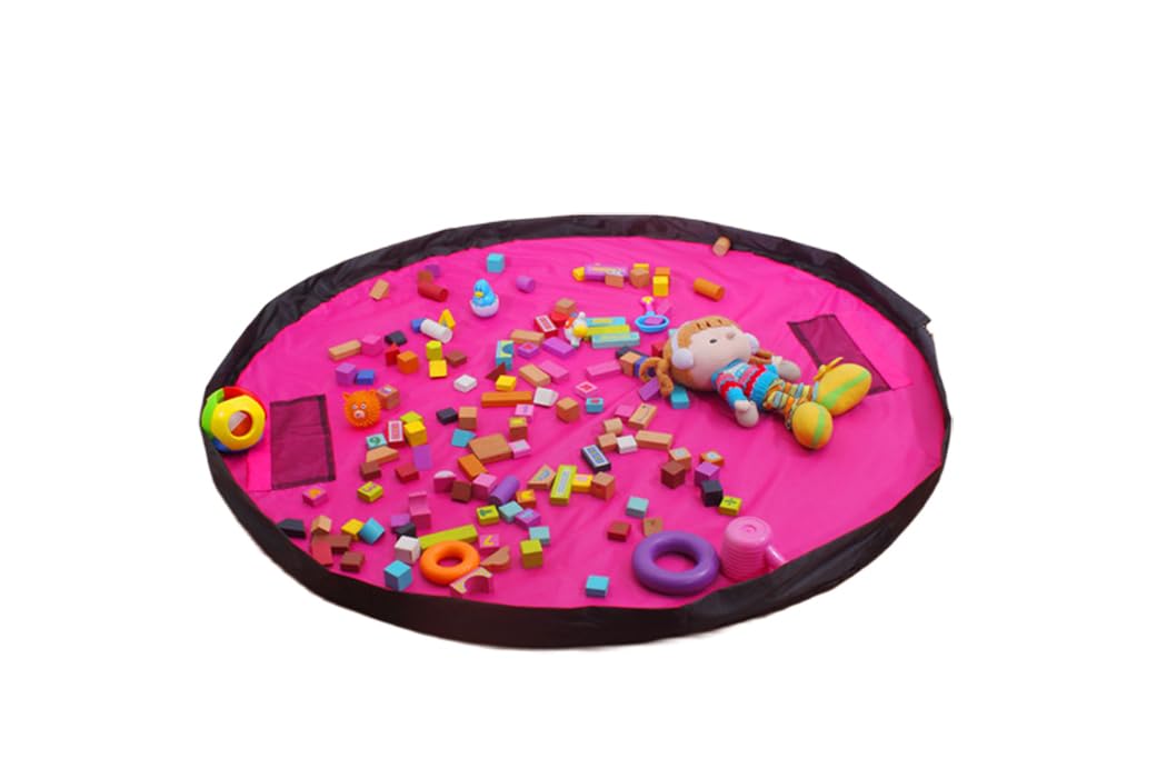 Medifier Children's Play Mat and Toys Storage Bag Organizer 60-inch unfold,Quickly Easily Folds Up Rose Pink