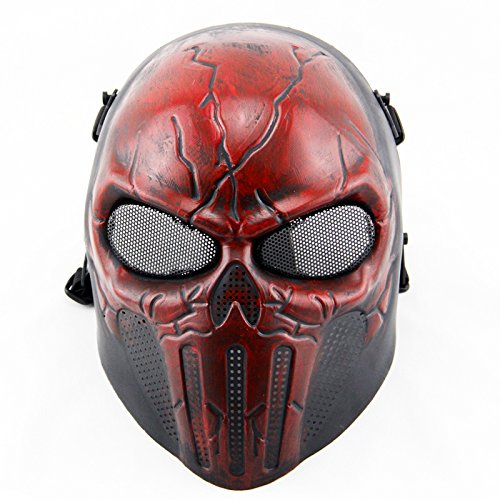 VILONG Airsoft Mask Skull Outdoor Full Face Mask with Mesh Eye Protection (Red)