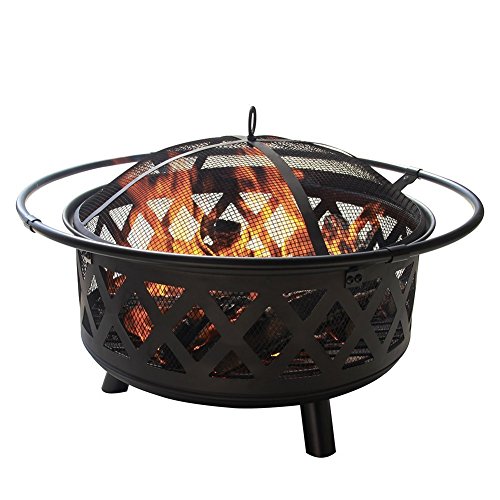 PHI VILLA Fire Pit 29″ Large Steel Crossweave Portable Patio Fireplace, Poker & Spark ...