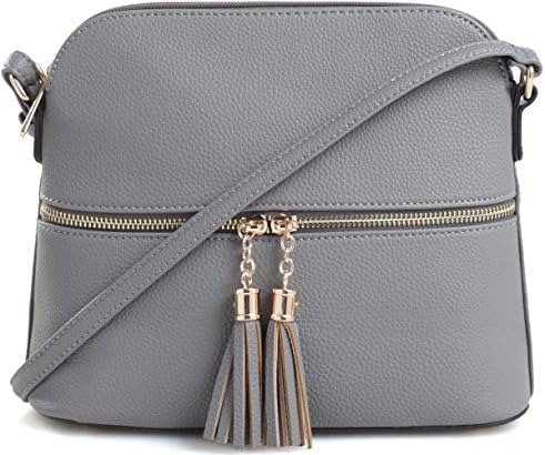 Lily Jane Medium Tassel Double Zippered Crossbody Bag (Grey)