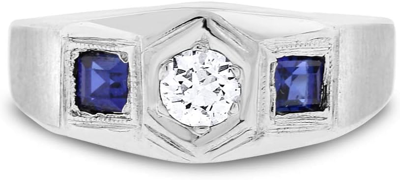 0.80 Ct. Vintage Estate Diamond & Sapphire Mens Pinky Ring in Solid 18k White Gold